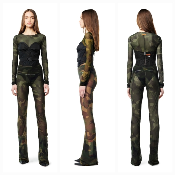 HERON PRESTONGreen Camo Long Sleeve Mesh  Top XS NWT - Picture 5 of 14